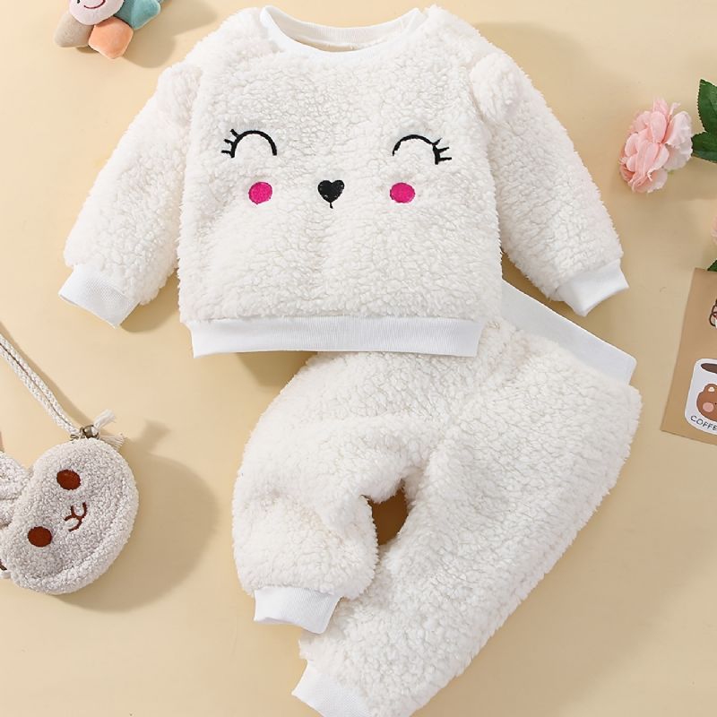 Dívčí Fleece S Dlouhým Rukávem Vyšívaný Top + Kalhoty Set Zimní Kojenecké Oblečení