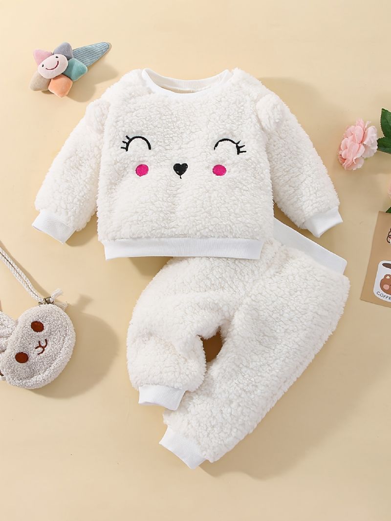 Dívčí Fleece S Dlouhým Rukávem Vyšívaný Top + Kalhoty Set Zimní Kojenecké Oblečení