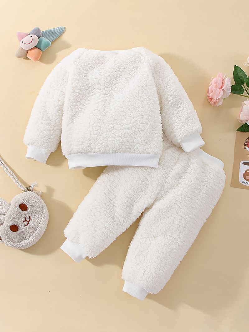 Dívčí Fleece S Dlouhým Rukávem Vyšívaný Top + Kalhoty Set Zimní Kojenecké Oblečení