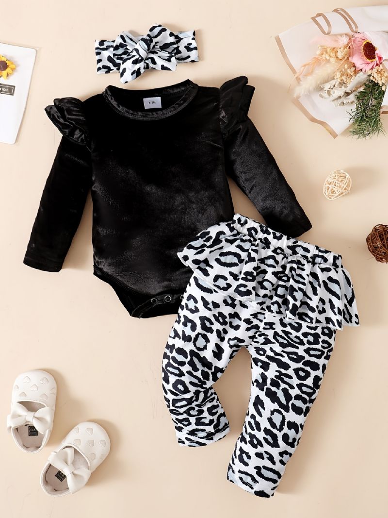 Dívčí Fleecové Kalhotky Onesie Romper S Leopardím Potiskem Na Podzim / Zimu