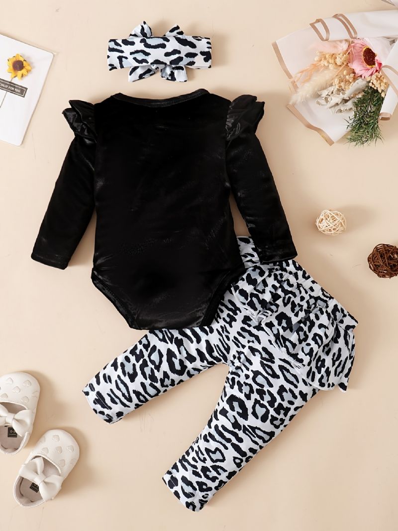 Dívčí Fleecové Kalhotky Onesie Romper S Leopardím Potiskem Na Podzim / Zimu