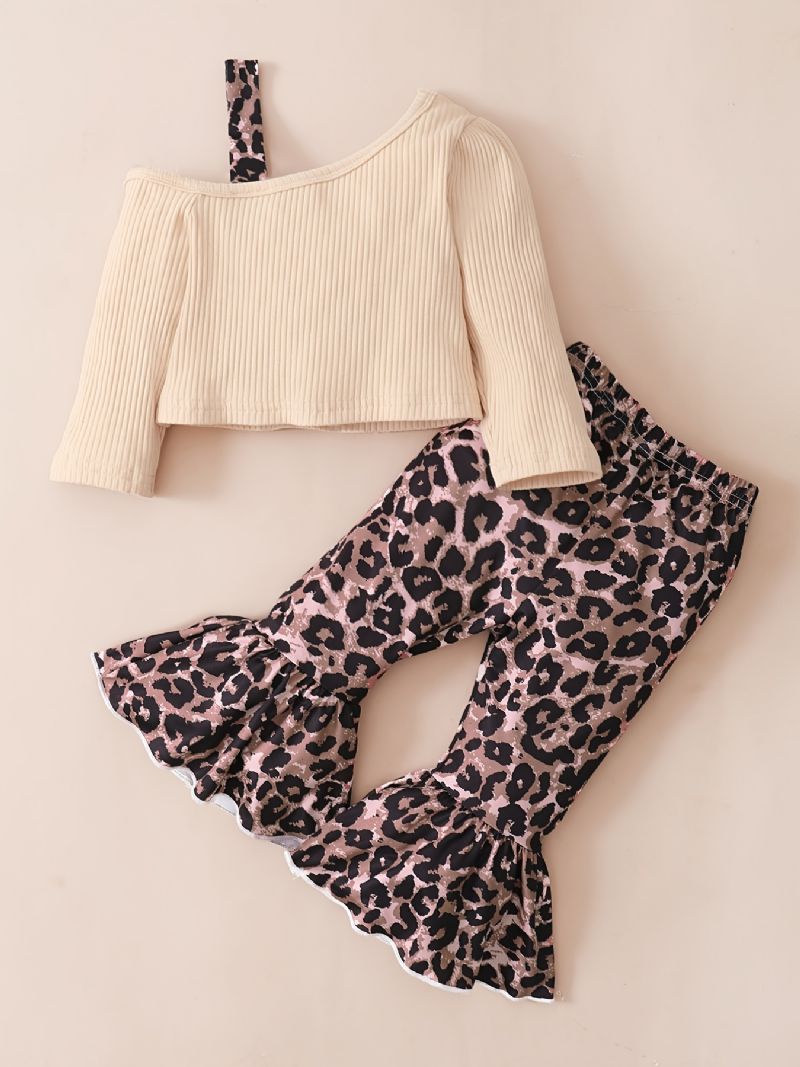 Dívčí Ležérní Žebrovaný Top A Rozšířené Kalhoty S Leopardím Potiskem