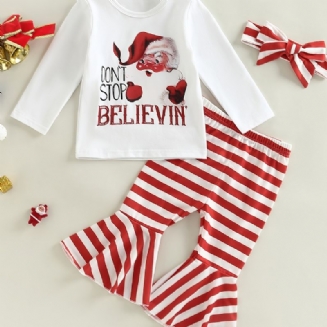 Dívčí Roztomilý Santa Claus Tiskový Top A Pruhované Rozšířené Kalhoty A Čelenka S Mašlí Na Vánoční Večírek