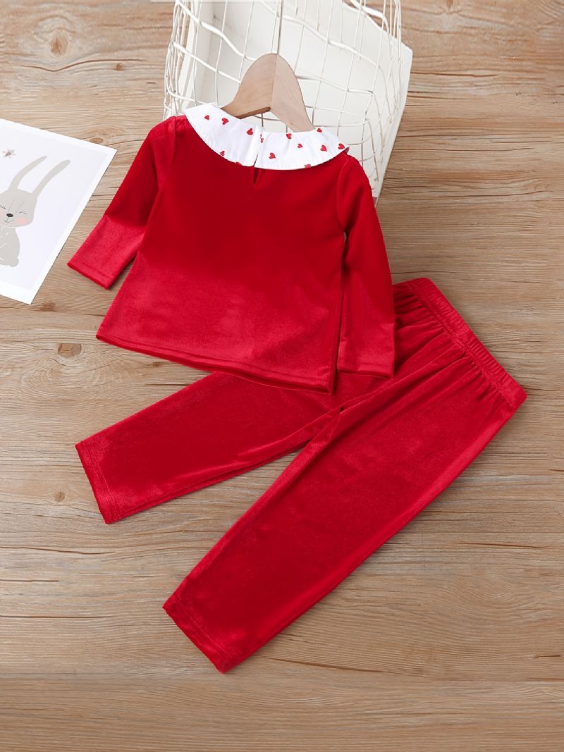 Dívčí Srdíčkový Límec S Dlouhým Rukávem + Kalhoty Pyžamová Sada Dětské Oblečení