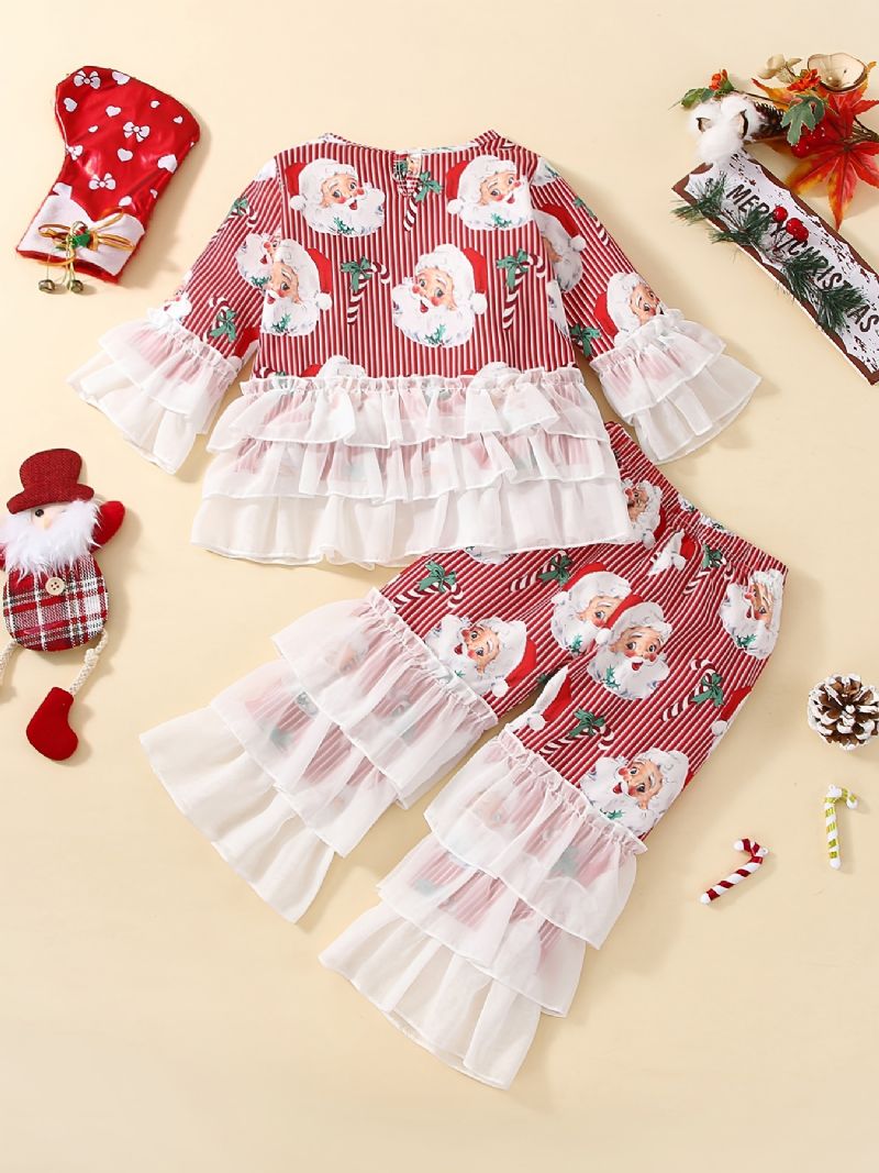 Dívčí Top S Dlouhým Rukávem A Ladící Kalhoty S Potiskem Santa Gnomes Vánoční Dětské Oblečení