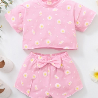 Dívčí Top S Krátkým Rukávem Daisy Print + Slušivé Šortky Set Dětské Oblečení