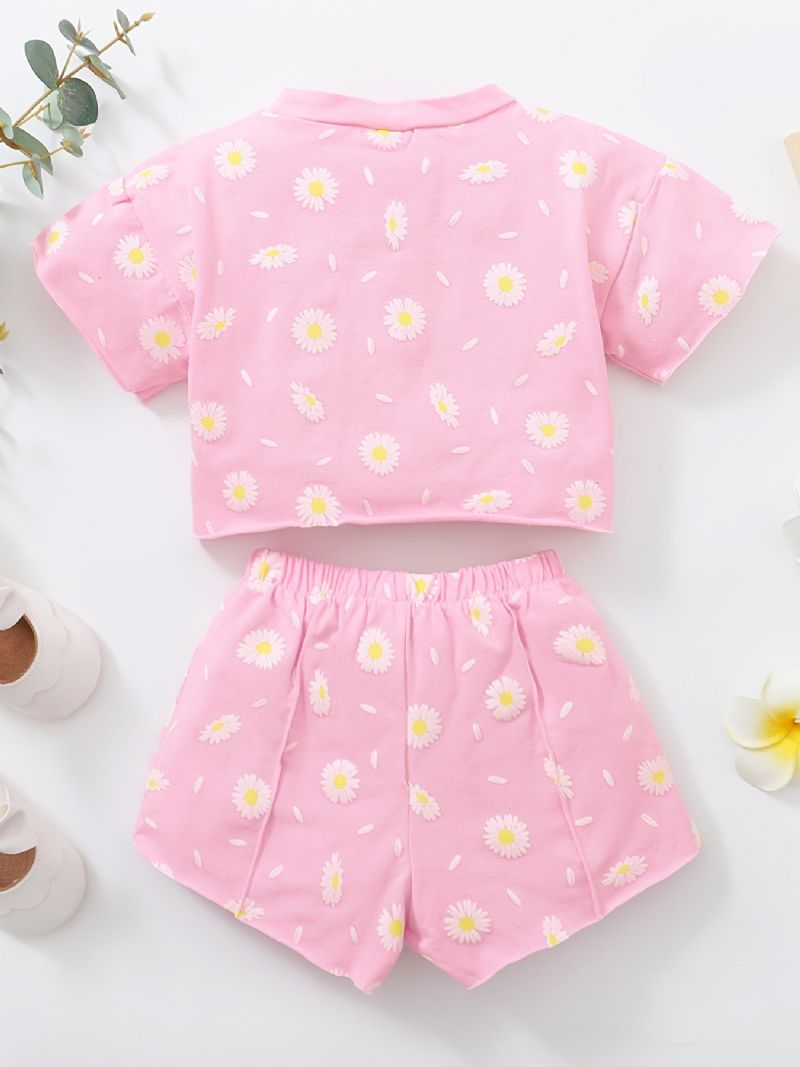 Dívčí Top S Krátkým Rukávem Daisy Print + Slušivé Šortky Set Dětské Oblečení