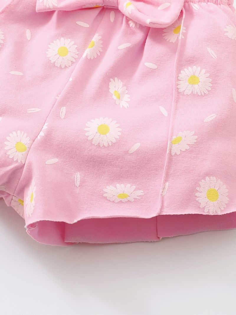 Dívčí Top S Krátkým Rukávem Daisy Print + Slušivé Šortky Set Dětské Oblečení