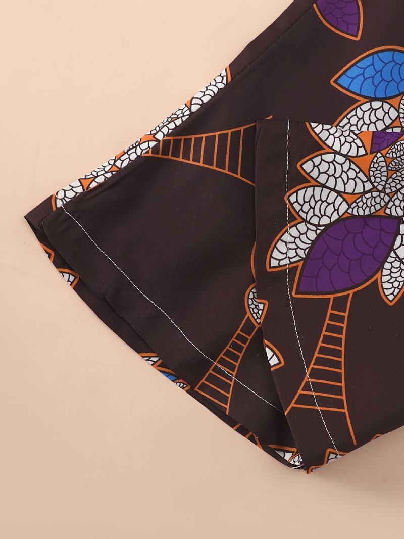 Dívčí Triko S Tropickým Potiskem S Krátkým Rukávem + Rozšířené Kalhoty Set Dětské Oblečení