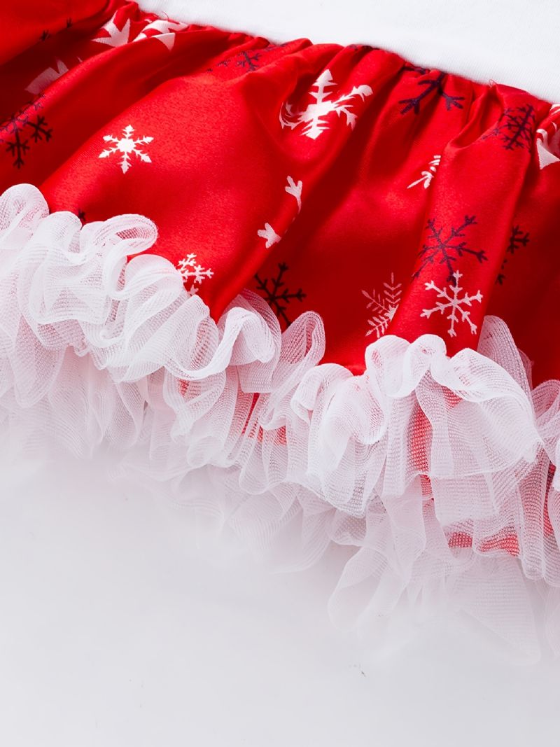 Dívčí Vánoční Outfity Kombinéza Šaty S Dlouhým Rukávem Jednodílná + Čelenka + Puntíkované Kolenní Vycpávky + Boty Do Postýlky Soupravy Kojenecké Výbavičky Dětské Oblečení Na Křest
