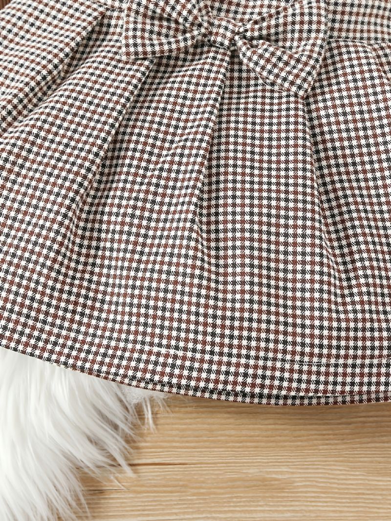 Dětské Body S Dlouhým Rukávem A Potiskem Houndstooth Skládaná Mašličková Sukně Kombinéza Onesie Kojenecké Oblečení Soupravy Výbavičky