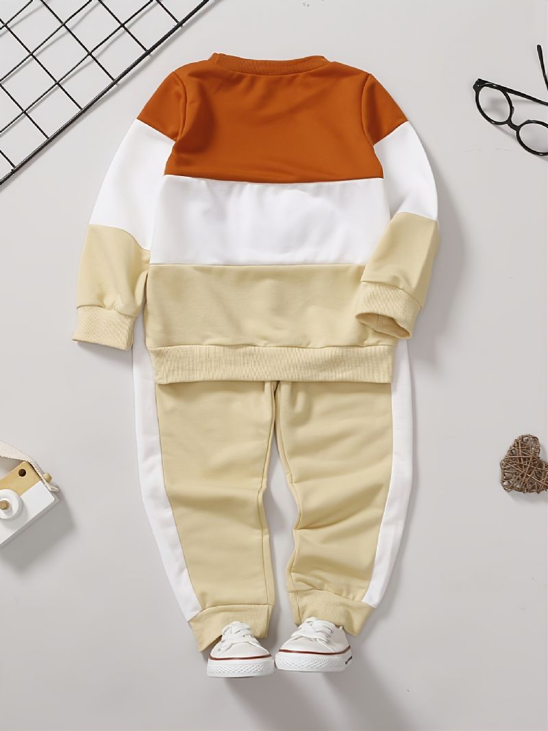 Děťátko Chlapci Casual Colorblock Dopis Mikina S Kulatým Výstřihem Kalhoty Set Dětské Oblečení Pro Miminko