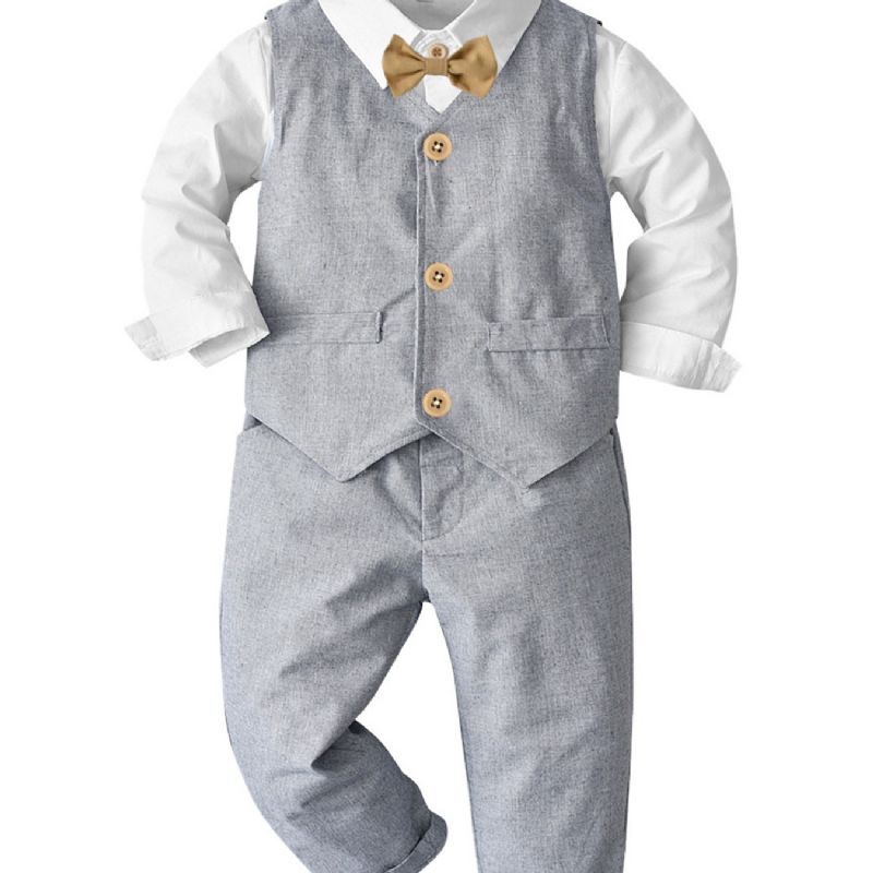 Děťátko Chlapci Gentleman Outfit Motýlek S Dlouhým Rukávem Souprava Kombinézy Tílka A Kalhot Dětské Oblečení
