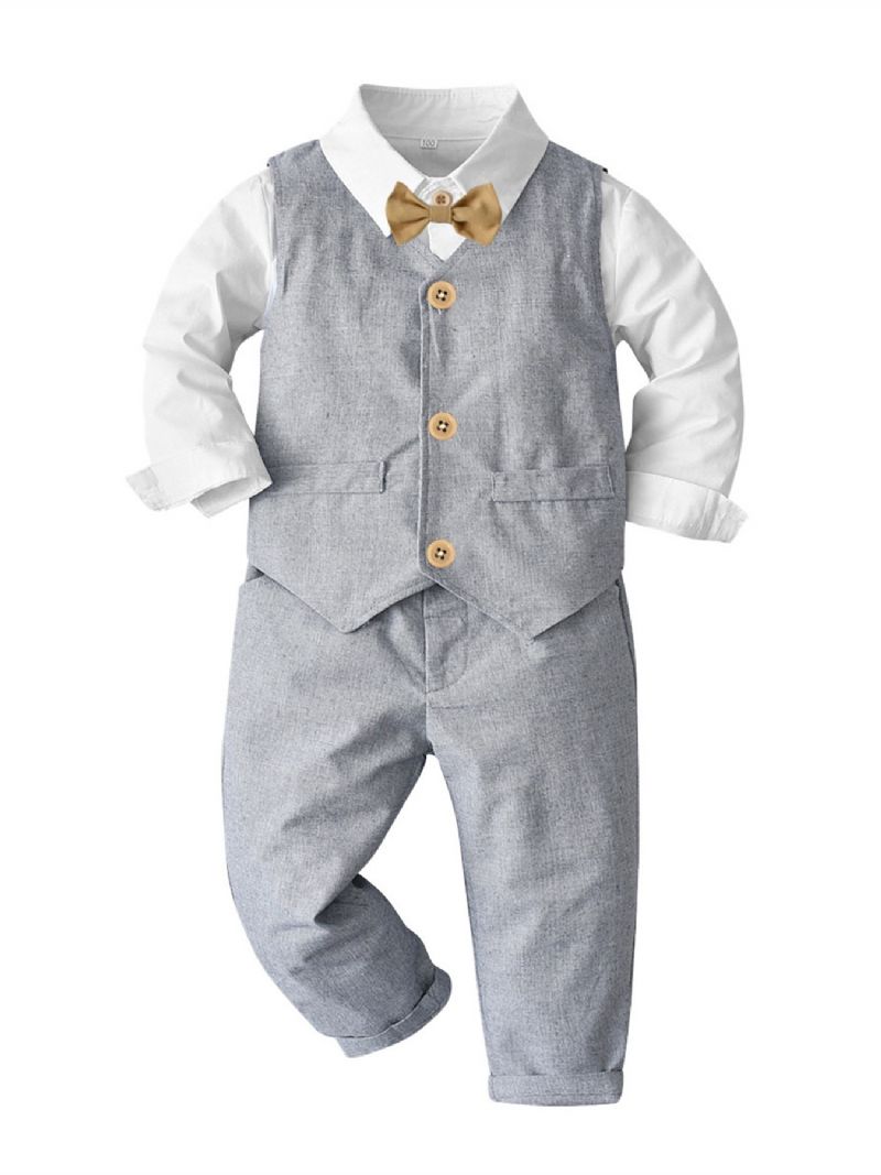 Děťátko Chlapci Gentleman Outfit Motýlek S Dlouhým Rukávem Souprava Kombinézy Tílka A Kalhot Dětské Oblečení