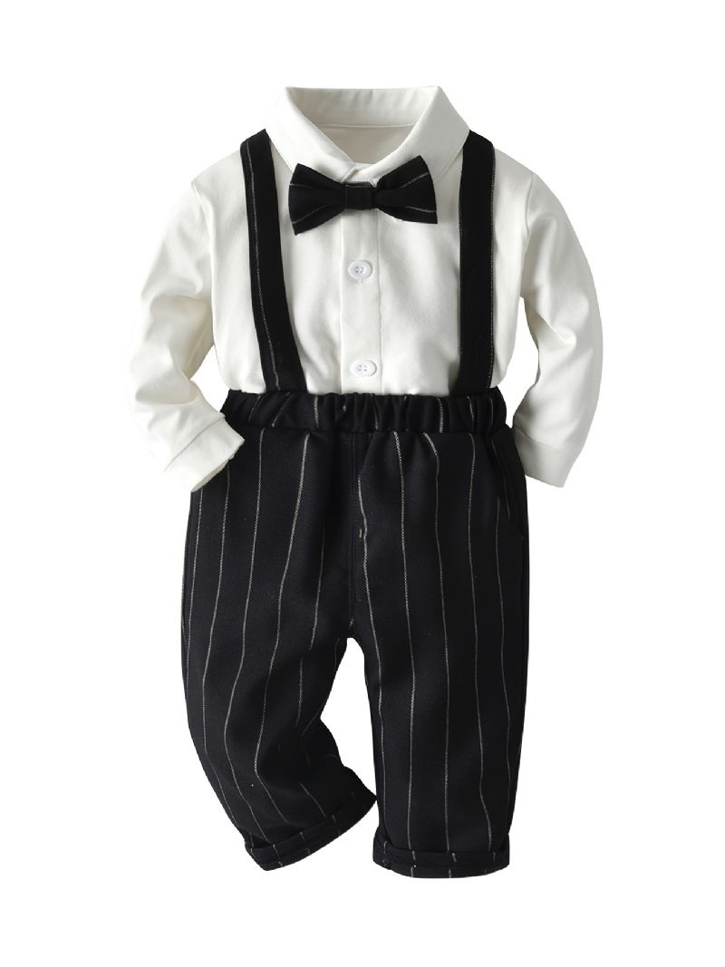 Děťátko Chlapci Gentleman Outfit Tričko S Motýlkem S Dlouhým Rukávem A Svislé Pruhované Kalhoty Set Dětské Oblečení