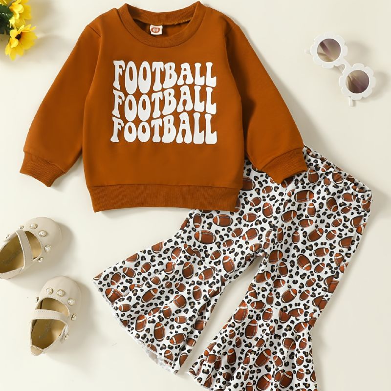 Děťátko Dívky Fotbal Letter Print Pullover Mikina & Flare Leg Pants Set Dětské Oblečení