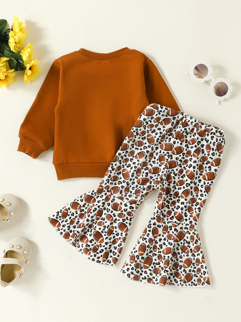 Děťátko Dívky Fotbal Letter Print Pullover Mikina & Flare Leg Pants Set Dětské Oblečení