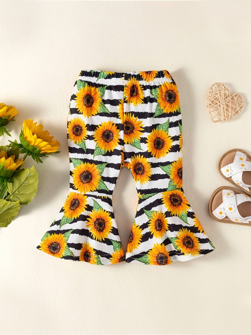 Děťátko Dívky Krátký Rukáv + Květinový Vzor Rozšířené Kalhoty + Čelenka Set Oblečení Pro Miminko
