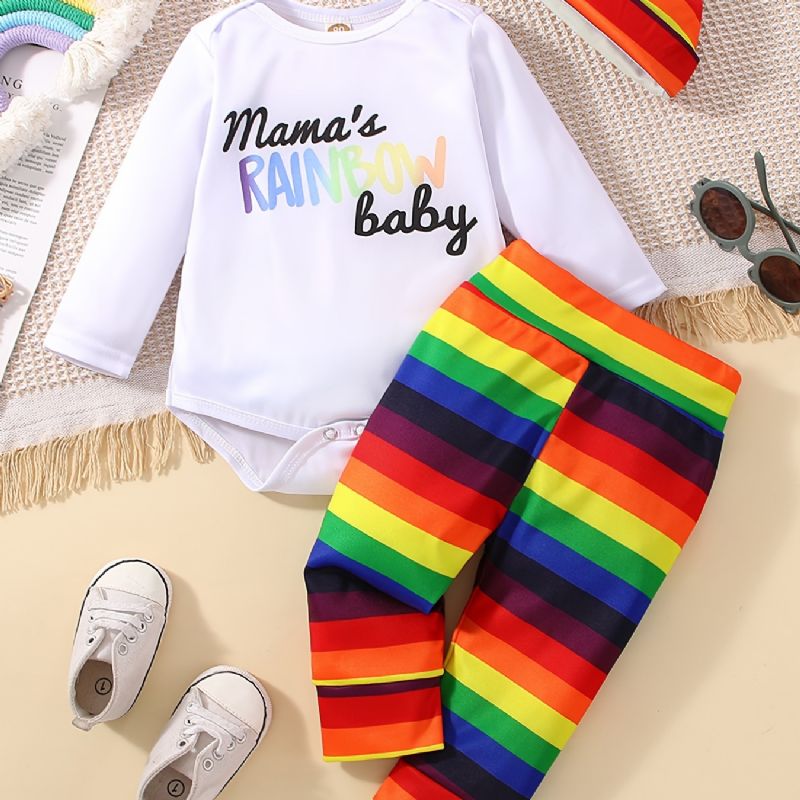 Děťátko Dívky Maminčina Rainbow Body & Pruhované Kalhoty A Čepice Set Pro Novorozence