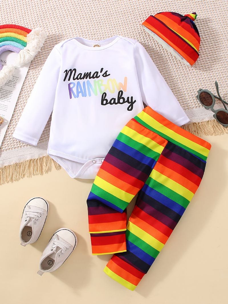 Děťátko Dívky Maminčina Rainbow Body & Pruhované Kalhoty A Čepice Set Pro Novorozence