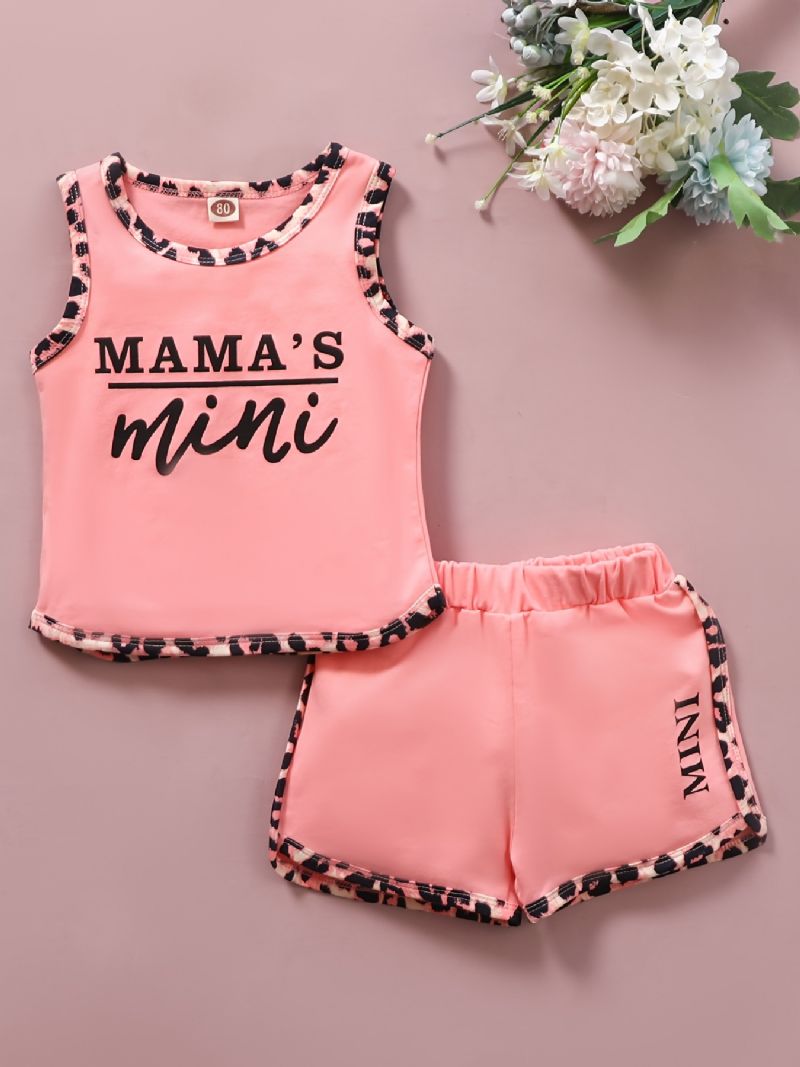 Děťátko Dívky Pink Letter Print Patchwork Tank & Shorts Set Summer Outfits