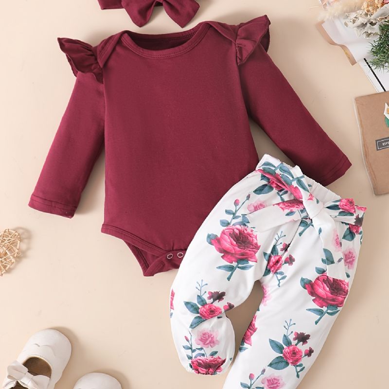 Děťátko Dívky Romper & Floral Print Kalhoty & Headband Set Outfit Bodysuit Onesie Clothes