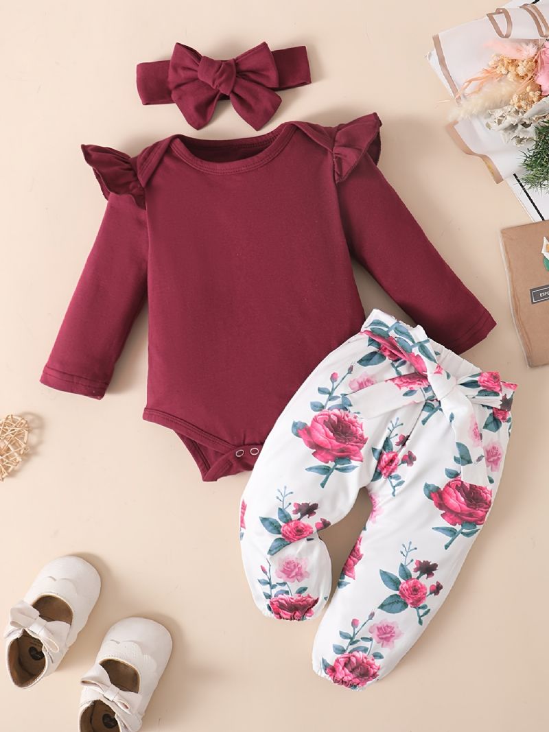 Děťátko Dívky Romper & Floral Print Kalhoty & Headband Set Outfit Bodysuit Onesie Clothes