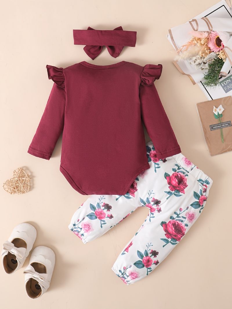 Děťátko Dívky Romper & Floral Print Kalhoty & Headband Set Outfit Bodysuit Onesie Clothes