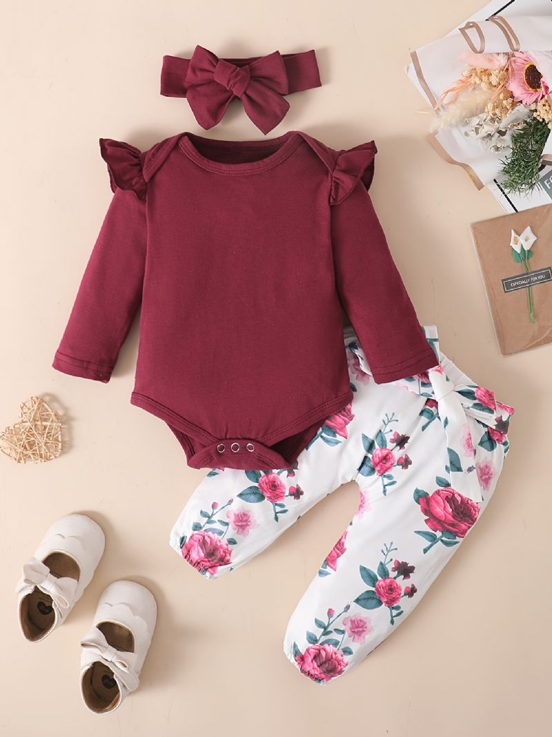 Děťátko Dívky Romper & Floral Print Kalhoty & Headband Set Outfit Bodysuit Onesie Clothes