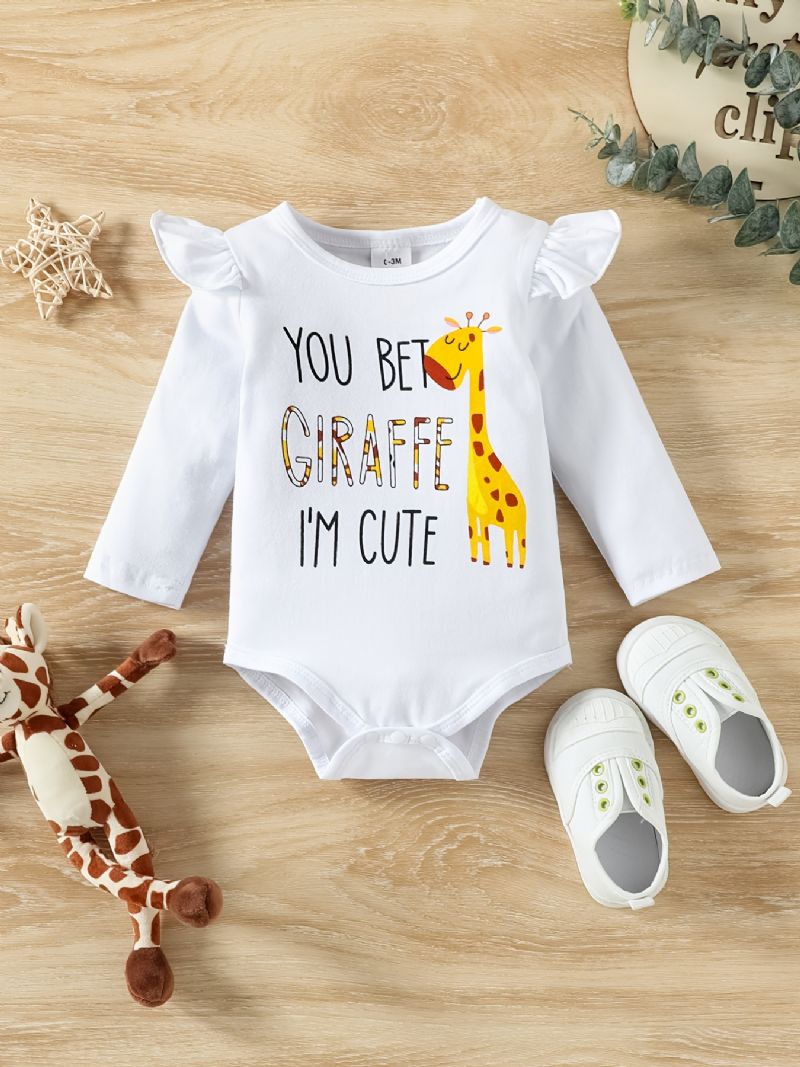 Holčičky Žirafa Potisk Volánkový Návlek + Kalhoty Souprava Body Onesie Děťátko Clothes