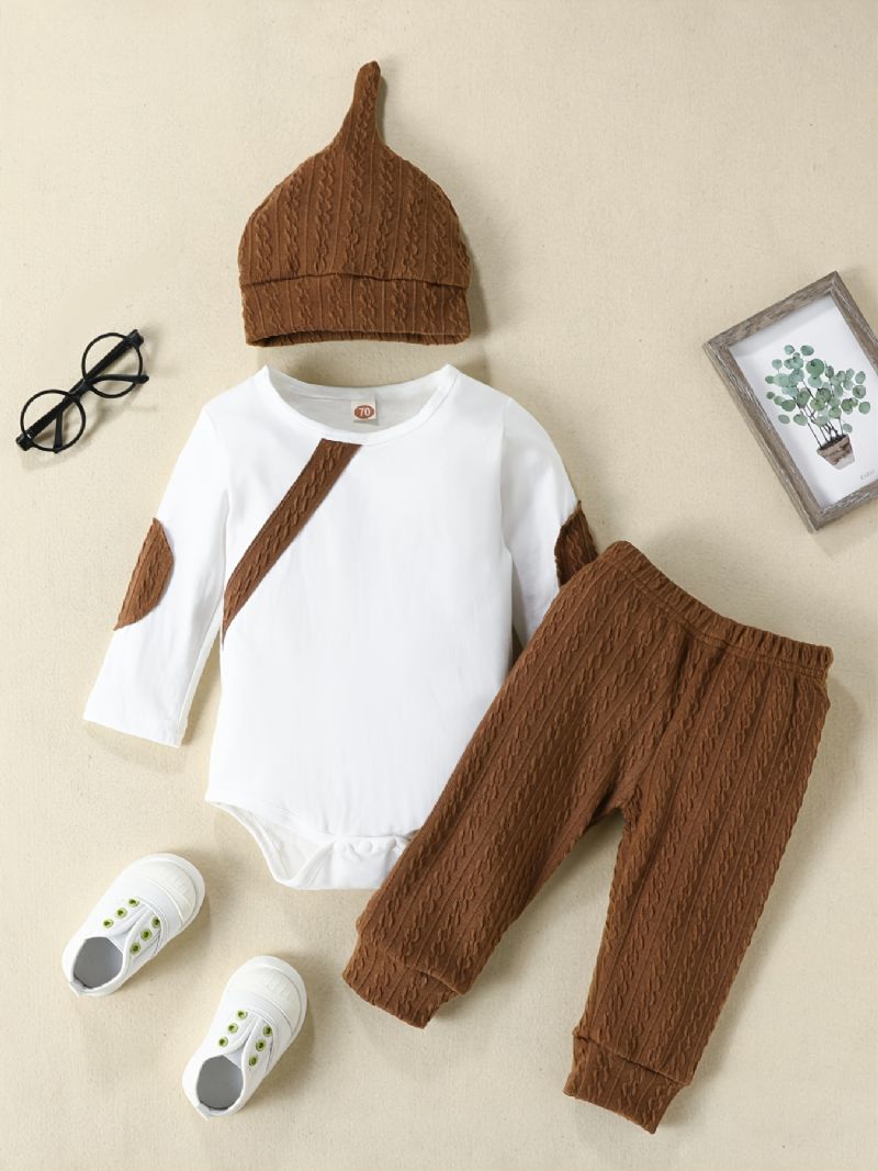 Novorozeně Batole Chlapeček Dupač S Dlouhým Rukávem + Kalhoty + Čepice 3dílná Sada