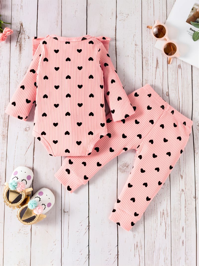 Podzimní Zimní Děťátko Dívky Heart Pattern Pink Bodysuit Set