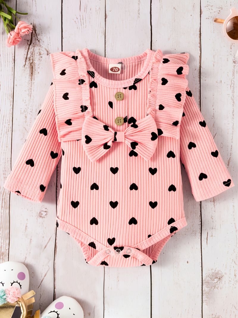 Podzimní Zimní Děťátko Dívky Heart Pattern Pink Bodysuit Set