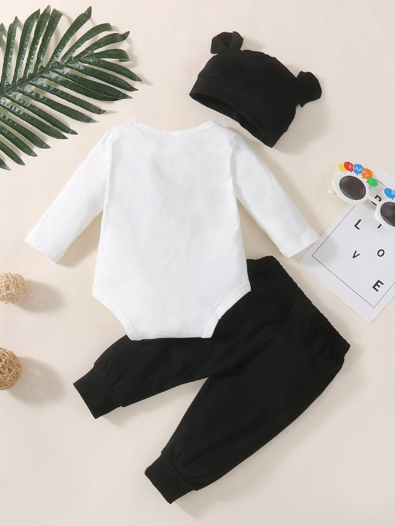 Roztomilý Personalizovaný Bavlněný Dětský Oblek Černý Bílý Potisk Pro Chlapce