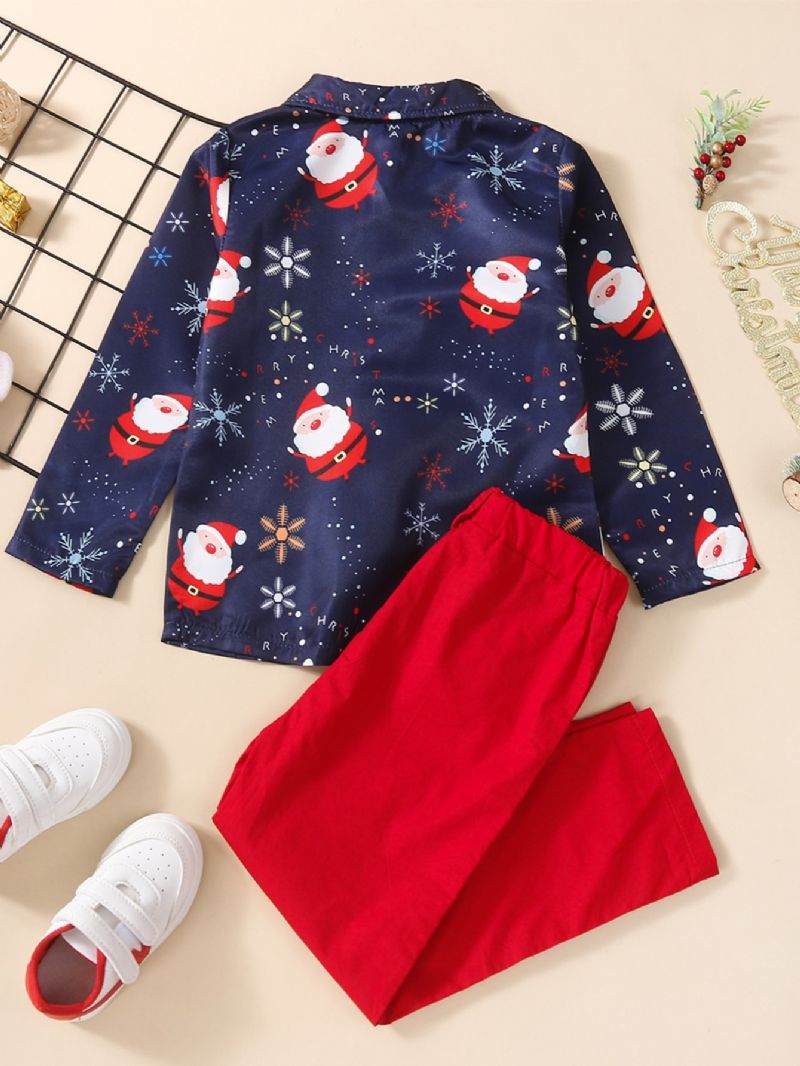 Sada 2ks Chlapci Christmas Print Bowtie Shirt & Red Pants