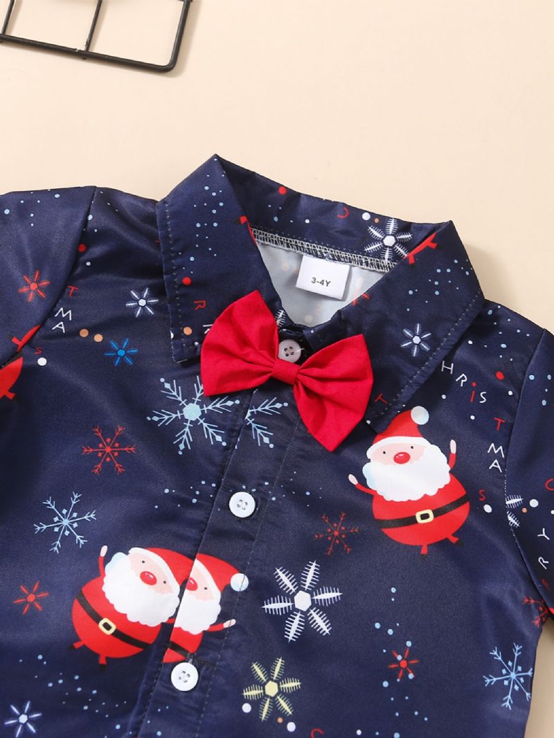 Sada 2ks Chlapci Christmas Print Bowtie Shirt & Red Pants