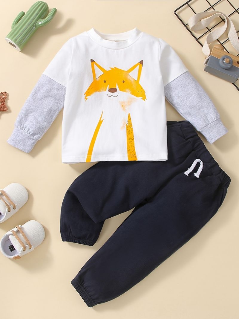 Sada Mikiny A Kalhot S Kulatým Výstřihem A Dlouhým Rukávem 2ks Děťátko Chlapci Fox Print Pullover