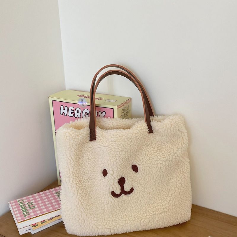 Kawaii Nadýchaná Kabelka Roztomilá Taška Bear Tote Bag Fuzzy Přes Rameno Pro Dívky Dospívající Ženy Velká Nákupní