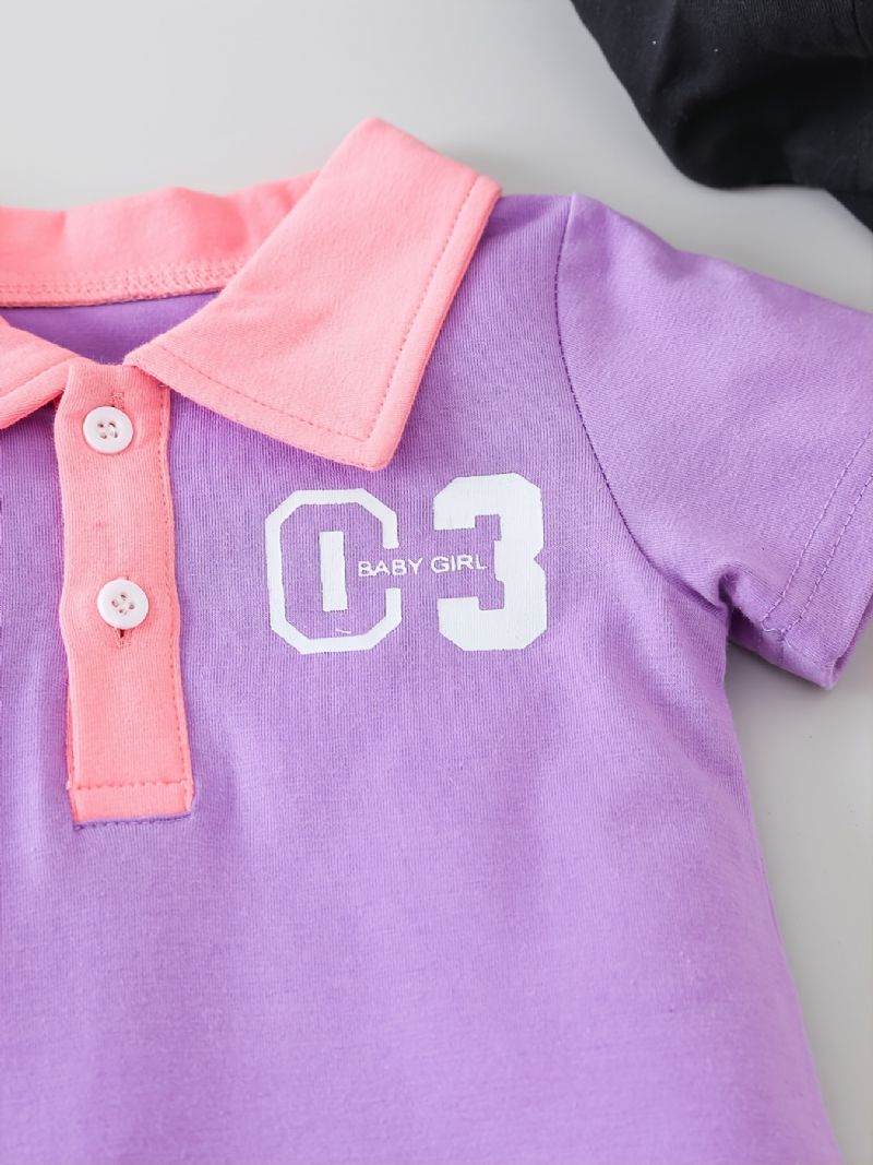 Dívčí Tričko Polo Pro Volný Čas Letter Print Šaty Purple & Pink