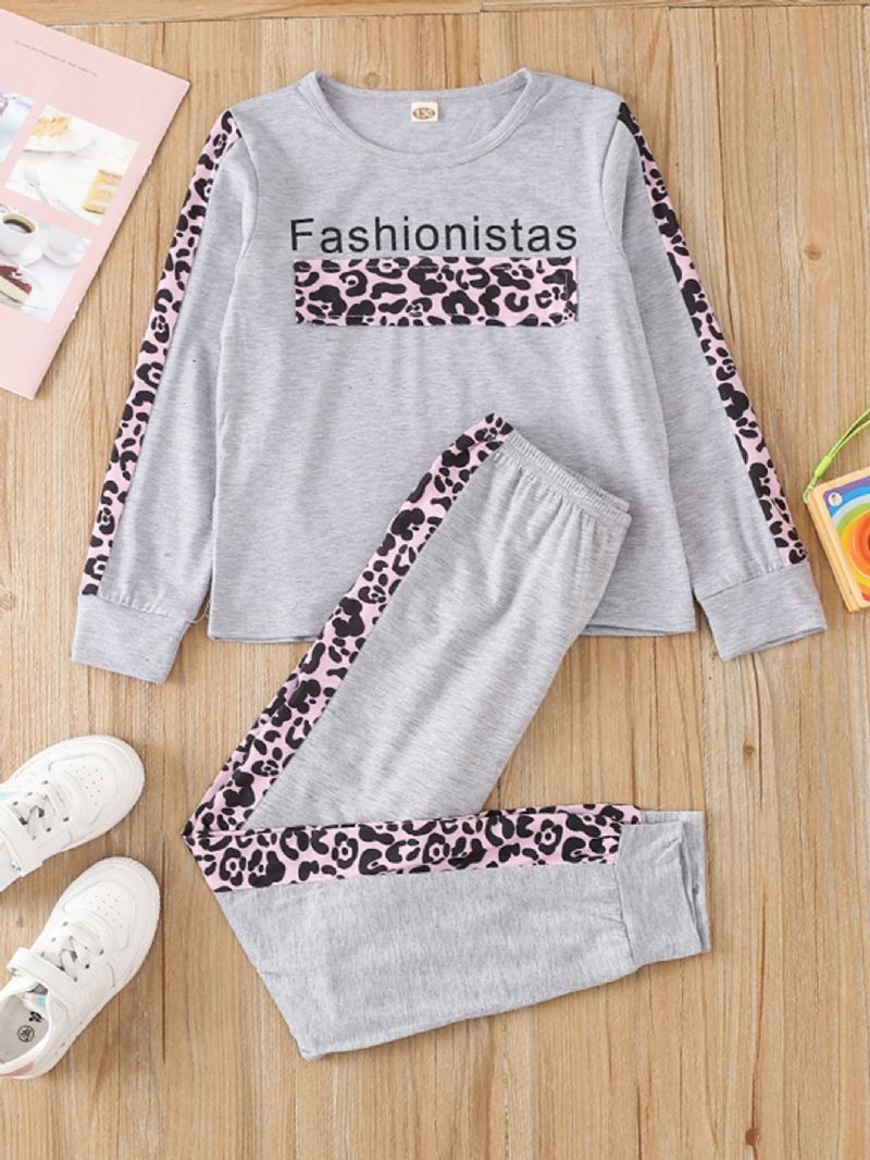 Dívčí Černé Patchwork Leopard Crew Neck Dlouhý Rukáv & Kalhoty Loungewear