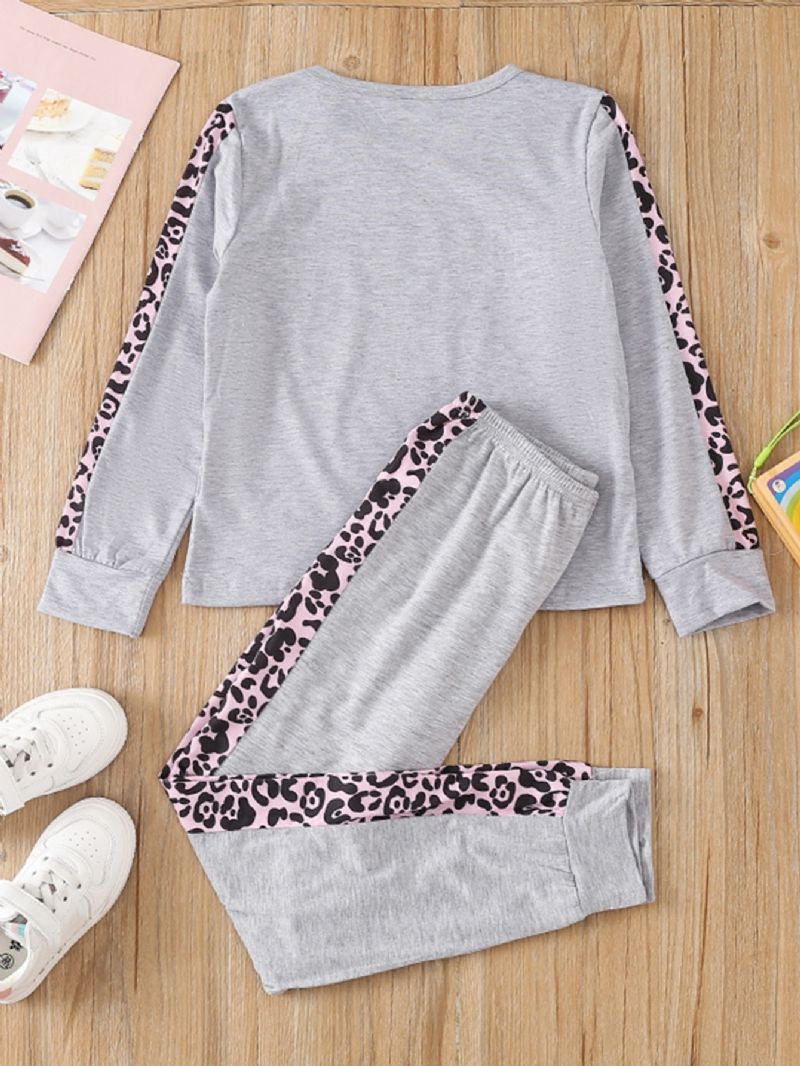 Dívčí Černé Patchwork Leopard Crew Neck Dlouhý Rukáv & Kalhoty Loungewear