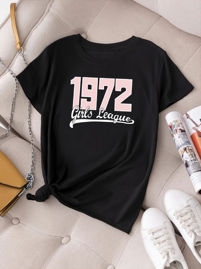 Neformální 1972 Dívky League Potisk Tričko Crew Neck Volný Krátký Rukáv Móda Letní Trička Topy Dámské Oblečení