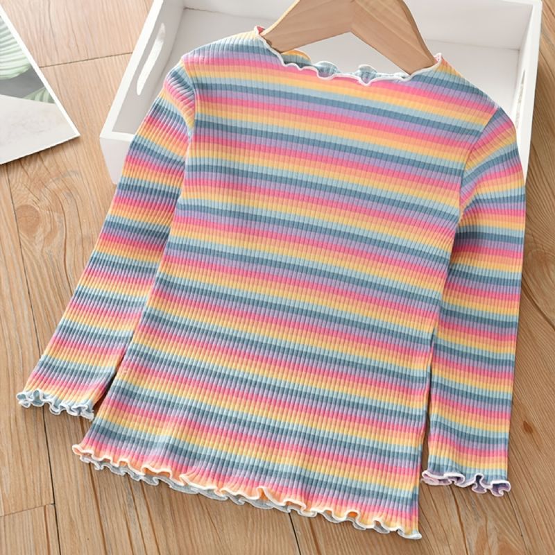 Podzim Zima Nová Dívčí Trička Rainbow Striped Basics