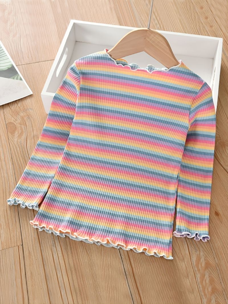 Podzim Zima Nová Dívčí Trička Rainbow Striped Basics