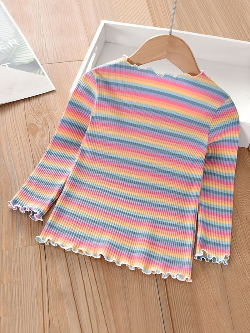 Podzim Zima Nová Dívčí Trička Rainbow Striped Basics