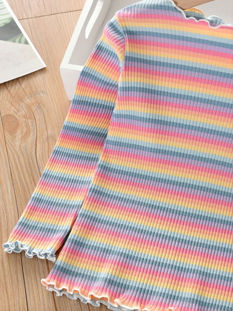 Podzim Zima Nová Dívčí Trička Rainbow Striped Basics