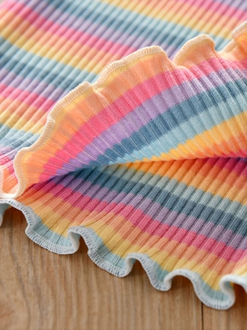 Podzim Zima Nová Dívčí Trička Rainbow Striped Basics