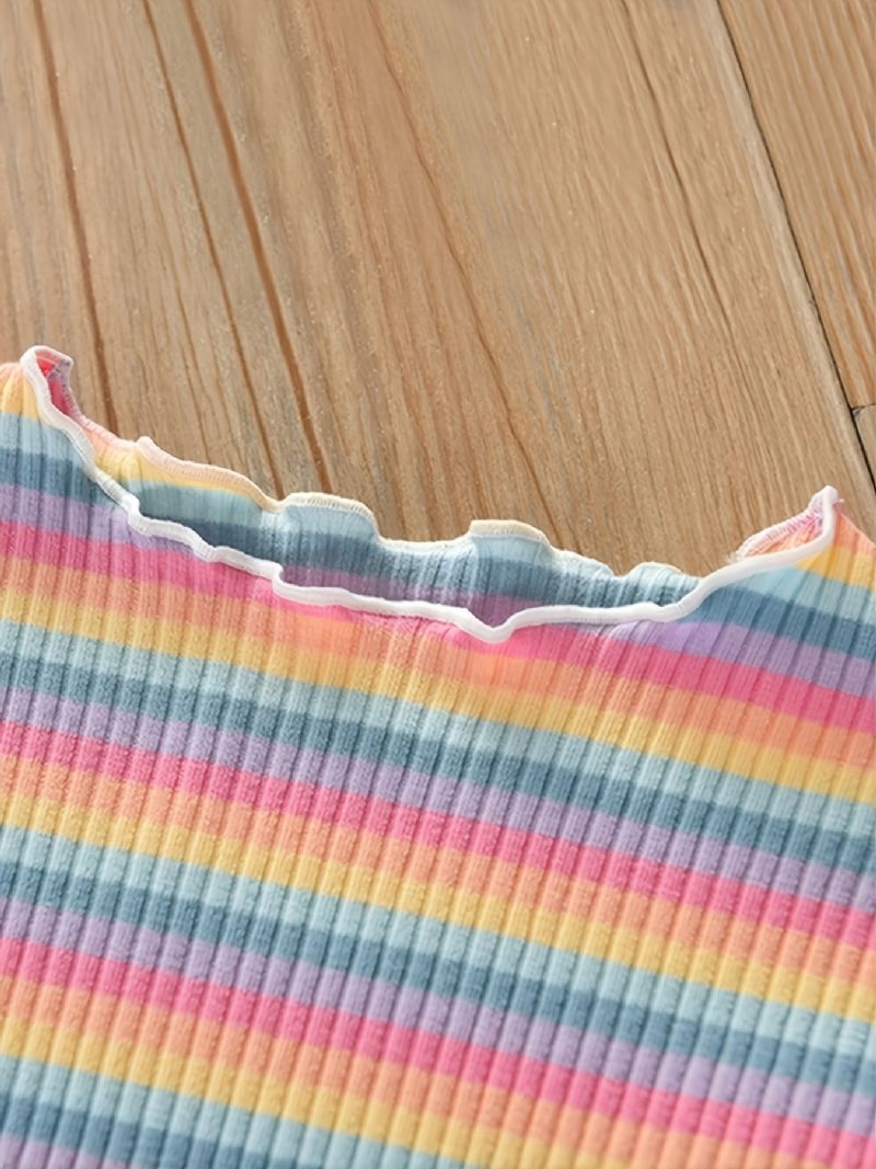 Podzim Zima Nová Dívčí Trička Rainbow Striped Basics