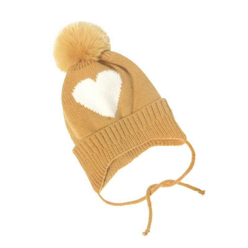 Dětská Čepice Děťátko Heart Print Beanie Pletená S Bambulí Ušima Teplé Zimní Dívky Pro Chlapce