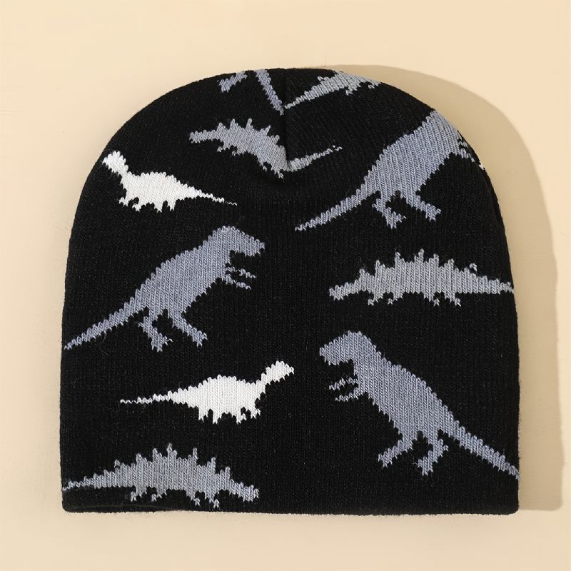 Podzimní Zimní Dětská Módní Kreslená Teplá Pletená Čepice S Dinosaurem